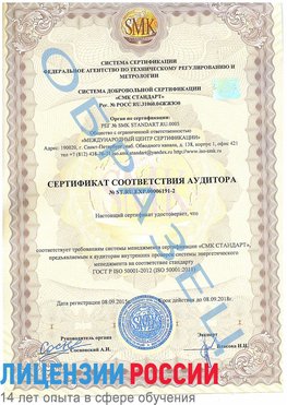 Образец сертификата соответствия аудитора №ST.RU.EXP.00006191-2 Кызыл Сертификат ISO 50001